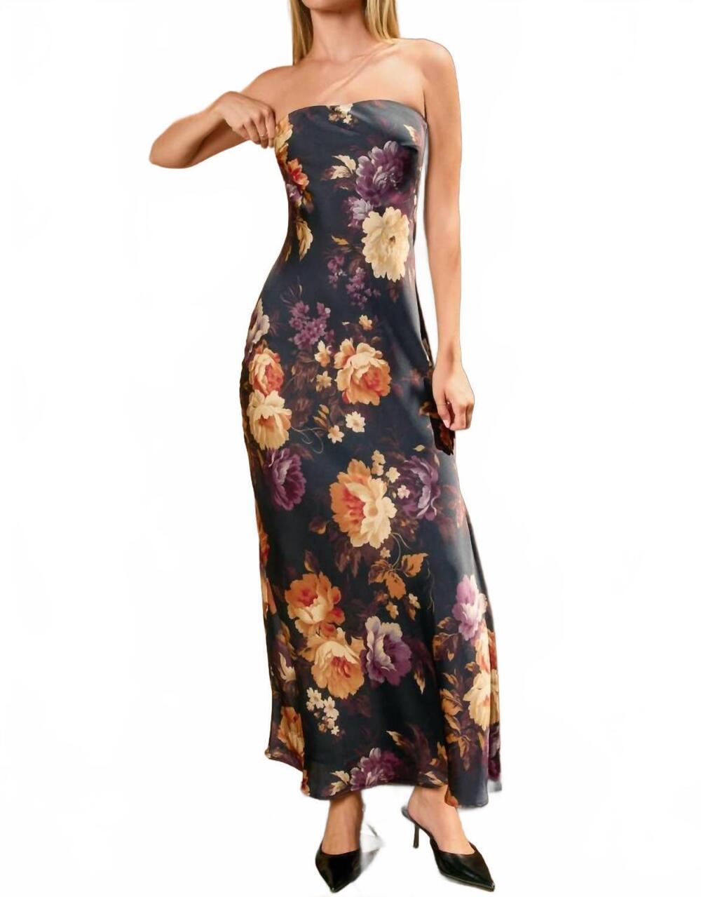 NEW DRESS FORUM hidden haven strapless bias cut maxi dress in black floral